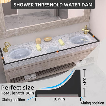 39Inch Collapsible Shower Threshold Water Dam Barrier, Self Adhesive Silicone Waterproof Shower Barrier Water Strip Dam for The Gap Between the Shower Kitchen Countertop Sink and Cooktop