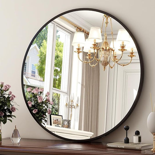 20 Inch Round Mirror - Circle Mirrors for Bathroom, Entryway and Living Room Wall Decor, Modern Hanging Vanity Mirror, Matte Black Circle Decorative Wall Mirror