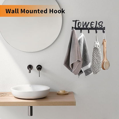 Over The Door Hook, Towel Holder Towel Hook for Bathroom, Towel Hanger Door Rack with 5 Coat Hooks, Over The Door Hanger Towel Rack for Bathroom, Bedroom Towels Coats(Silver)