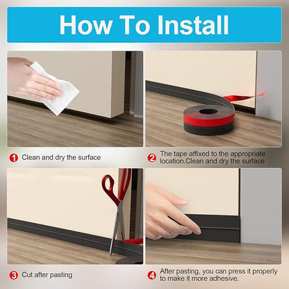 10FT Weather Stripping Door Seal - 2" Silicone Door Draft Seal Tape for Gaps Under Door Weatherstripping Sweep Stopper for Bottom of Shower Door/Sliding Glass Door