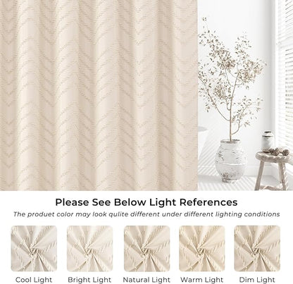 Small Stall Cream Boho Fabric Shower Curtain, 36x72 Half Size, Textured Tufted Chevron Striped Minimalist Cloth Bathroom Shower