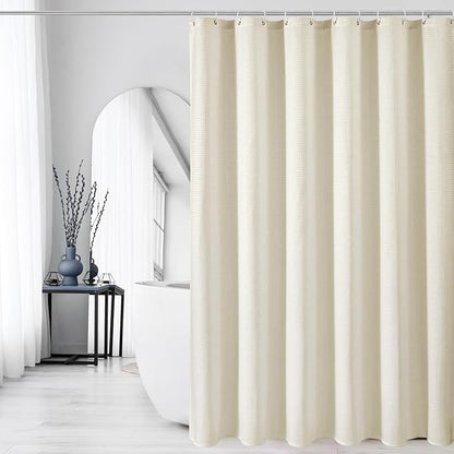 Gibelle Small Stall Shower Curtain 36 x 72, Narrow Half Waffle Weave Textured Fabric Shower Curtain for Bathroom, Water Repellent, Machine Washable, Ivory