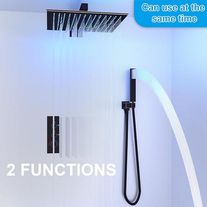 2 Way Shower Diverter Valve Brass Dual Functions Thermostatic Shower Mixing Valve Kit 3 Handle Flow Control Valve, 3/4 Inch Inlet, Can Run Simultaneously, Oil Rubbed Bronze