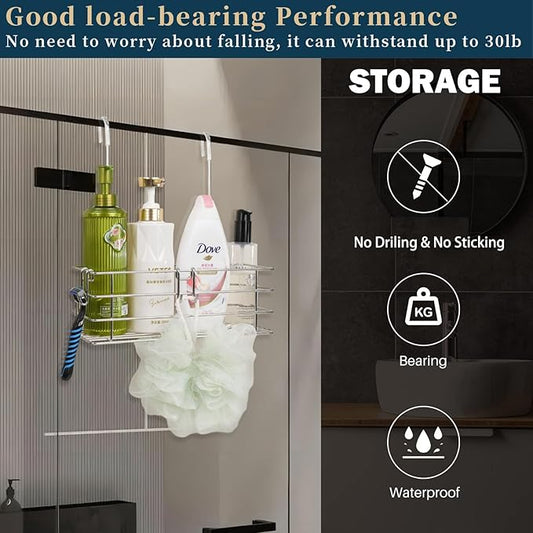 Shower Caddy Hanging Shower Rack SUS304 Stainless Steel Hanging Shower Orangizer with Hooks Over The Door, Shampoo Basket Storage (Single-Layer)
