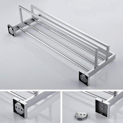 KOKOSIRI Bathroom Towel Shelf 20-Inch Chrome Towel Rack with Two Bath Towel Bars SUS304 Stainless Steel Wall Mounted, Polished Finish B6003CH-L20