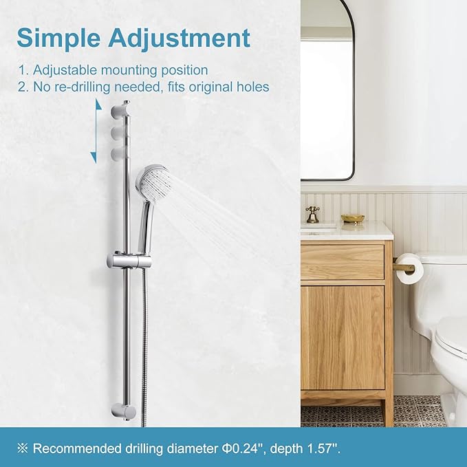 OFFO Shower Slide Bar, 31 in Slide Bar with Adjustable Handheld Shower Head Holder for Bathroom Wall Mounted, Chrome Finish