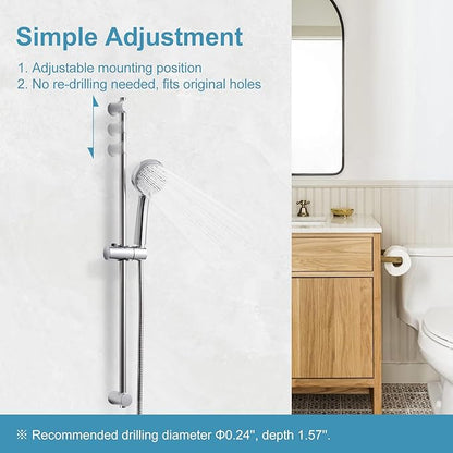 OFFO Shower Slide Bar, 31 in Slide Bar with Adjustable Handheld Shower Head Holder for Bathroom Wall Mounted, Chrome Finish