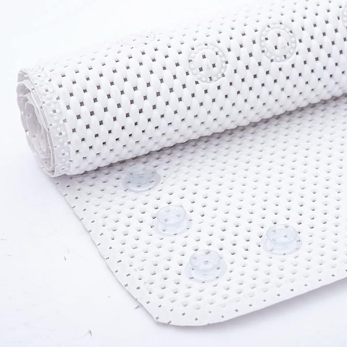 Bathtub Mat Non Slip Ivory 36” X 17” Shower Mat Soft Foam Bath Mats for Bathroom Tub, Bathtub Mat with Drain Holes, Suction Cups, Shower Mat Non Slip