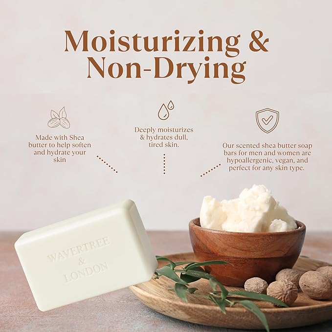 Wavertree & London Vanilla Cedarwood Scented Natural Soap Bars (2 Bars), 7oz Moisturizing French Triple Milled Soap enriched with shea butter - Plant Oil Bath & Body Soap Bars [100% Naturally derived]