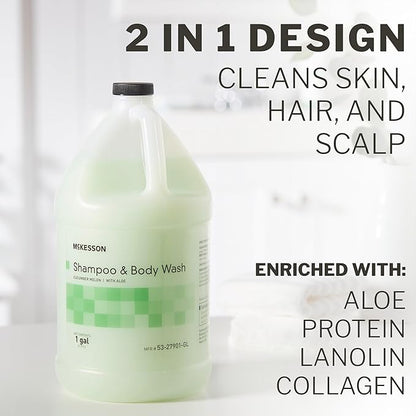 McKesson Body Wash and Shampoo [4 Count] - 1  Gallon Bulk Refill Full Body Wash with Aloe, Cucumber Melon Scent - Sensitive Skin & Hair 2‑in‑1