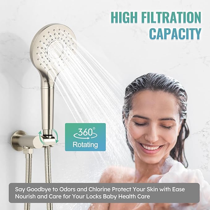 SunCleanse Shower System - 12 Inch Dual Filtered Rainfall Shower Head Combo- High Pressure 3 Spray Mode Showerhead-Included Rough in Valve and Trim Kit, Brushed Nickel