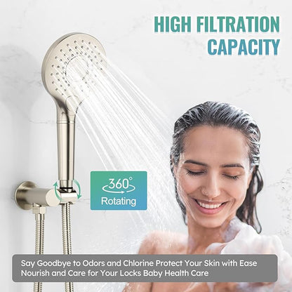 SunCleanse Shower System - 12 Inch Dual Filtered Rainfall Shower Head Combo- High Pressure 3 Spray Mode Showerhead-Included Rough in Valve and Trim Kit, Brushed Nickel