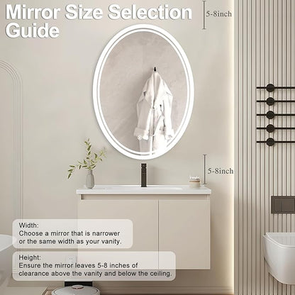 32 x 24 inch Oval LED Bathroom Mirror Anti-Fog 3 Colors Light Dimmable Wall Mounted Lighted Bathroom Vanity Mirror Smart Makeup Mirror Touch Switch