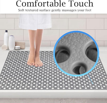 Extra Large Non Slip Shower Mat for Inside Shower, 47x32 Inch Oversized Shower Stall Mat,Bath Mat for Shower with Big Suction Cups,Drain Holes,Two-Sided Anti-Slip
