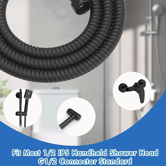 RUMOSE 69 inches Shower Hose Shower Head Extension Hose Extra Long Stainless Steel Shower Tube Attachment Flexible Handheld Shower Sprayer Hose, Matte Black