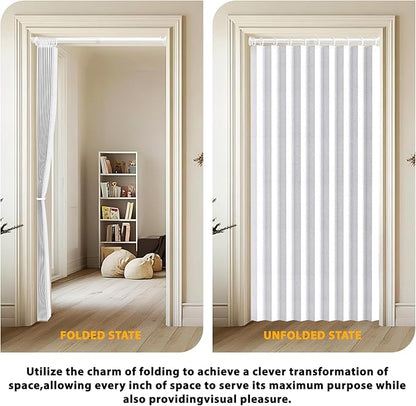 Accordion Door Curtain Set - 100% Blackout, with Curtain Rod Included, for Bedroom Privacy Protection (White-43 W x 78" L+Rod)