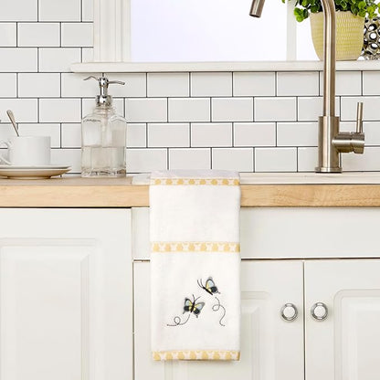 SKL Home Dancing Butterflies Hand Towel 2pc Set for Bath/Kitchen/Bar & Gift, White