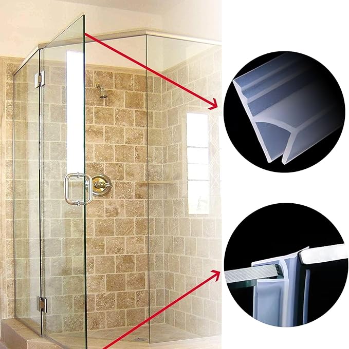 Frameless Soft Shower Door Sweep Seal Drip Rail, Glass Shower Silicone Door Seal Strip,Weatherproof Silicone Seal Fit for Glass (H Type, 12mm (1/2"))