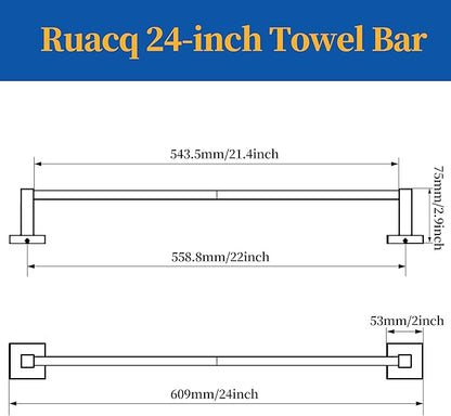 Ruacq Brushed Grey 21 Inch Single Towel Bar Square Bath Towel Holders Bathroom Towel Rack SUS304 Stainless Steel Modern Wall Mounted Total Length 24 inch