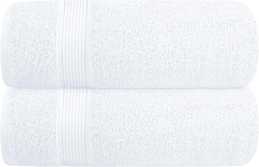 Elvana Home Cotton 2 Pack Oversized Bath Towel Set 28x55 inches, Large Bath Towels, Ultra Absorbant Compact Quickdry & Lightweight Towel, Ideal for Gym Travel Camp Pool - White