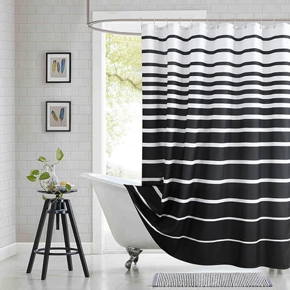 90 Inch Black Shower Curtain, Extra Long Modern Black and White Stripe Waterproof Polyester Shower Curtains for Bathroom, 72x90 Inches