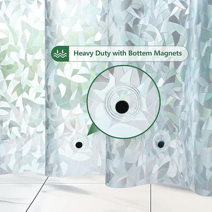 AooHome 72x72 Shower Curtain Liner - EVA 3D Decals Stained Glass Pattern Design Standard Bathroom Shower Curtain with Hooks, 5 Bottom Magnets, Heavy Duty, Water Repellent, Semi Transparent, 72x72 Inch