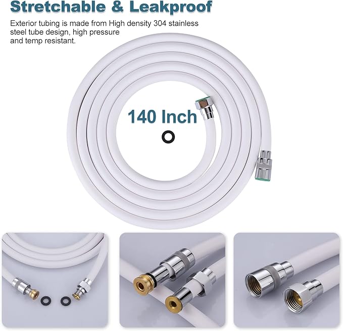 Aleasha Shower Hose, 140 Inches Extra Long Shower Head Hose Extension for Bathing Toilet Cleaning Dogs Bathroom Bathing White Handheld Shower Hose
