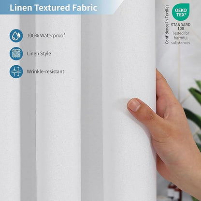 2-in-1 stall Fabric Shower Curtain or Liner,Breathable TPU & Washable,36Wx72H Narrow Linen Textured Bathroom Shower Curtain Set with 6 Plastic Hooks,Modern,36"x72",White