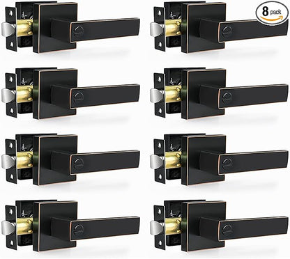 Privacy Door Levers, 8 Pack Oil Rubbed Bronze Door Handles Interior Heavy Duty Bed and Bath Keyless Door Locksets, Reversible for Left Right Handed Doors