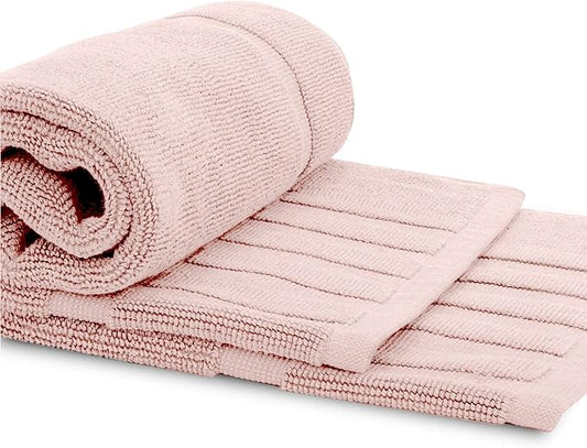 White Classic Luxury Bath Mat Floor Towel Set - Absorbent Cotton Hotel Spa Shower/Bathtub Mats [Not a Bathroom Rug] 22"x34" | 2 Pack | Pink