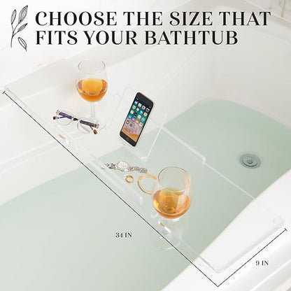 38" Supreme Plus- Luxury Bathtub Tray Caddy- 3/8" Thick, Clear Bath Tub Tray Table for 1 or 2 Bathers, Acrylic Bathtub Caddy, iPad and 2 Wine Glass Holders (Supreme Plus, 38")