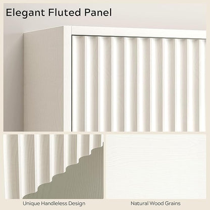 Fluted Wall Cabinet Set of 2, Wooden Bathroom Medicine Cabinet Storage with 2 Doors, Adjustable Shelf and Towels Bar, Modern Wall Mount Large Floating Cabinet for Kitchen White