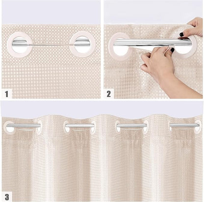 MitoVilla Pink Waffle Small Stall Shower Curtain Liner Set 36 x 74, No Hooks Required Half Size Narrow Fabric Cloth Shower Curtain Set with Snap-in Liner for Modern Bathroom Decor, Blush Pink