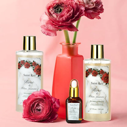 Christmas Gifts for Women - 21-Piece Luxury Rose & Jasmine Spa Gift Basket Set Bath and Body Gift Sets Care Kit with Make up sponge | Valentine's Day, Mothers Day Gifts Baskets for Mom, Wife