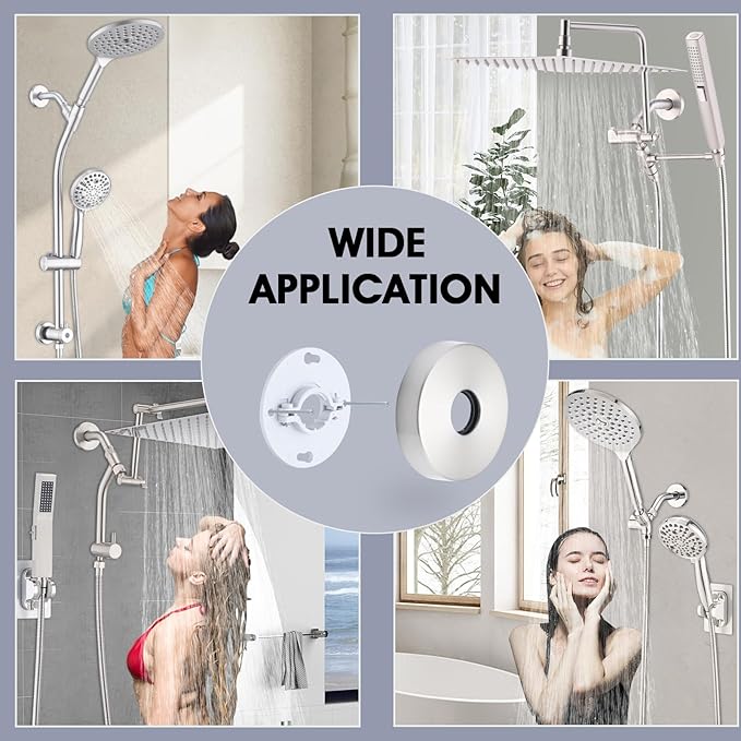 6 Inch Shower Arm with Flange and Stabilizer Bracket, Wall Mounted Shower Pipe Arm 304 Stainless Steel For Fixed Shower Head & Handheld Showerhead, Brushed Nickel