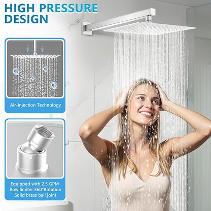 Rain Shower head, High Pressure Shower Head Made of 304 Stainless Steel, Relaxed Shower Experience Even at Low Water Flow and Pressure (10" Brushed Nickel)
