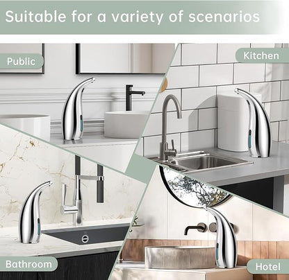 Automatic Liquid Soap Dispenser,300ML Touchless 4 Gear Adjustable,Countertop Electric Battery Operated Hand Soap Dispenser with Sensor for Bathroom,Kitchen,Office（Silver）