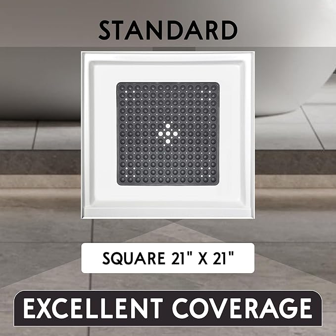 ENKOSI Square Shower Matt Non Slip - 21 x 21 - Shower Floor Mat - Anti Slip Mats for Shower Stall - Shower Bath Mat - Shower Grip Mat (21x21 Clear Grey)