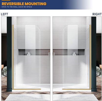 Glass Shower Panel, 30" W x 78" H Semi-Framed Fixed Shower Panel in Brushed Gold with 5/16"(8mm) Clear Tempered Glass Door, Simple Shower Door Panel for Bathroom