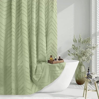 Green Shower Curtain 78 Inches Long Boho Shower Curtain Chic Tufted Chevron Textured Striped Fabric Shower Curtains Modern Minimalist Shower Curtains for Bathroom 72 x 78