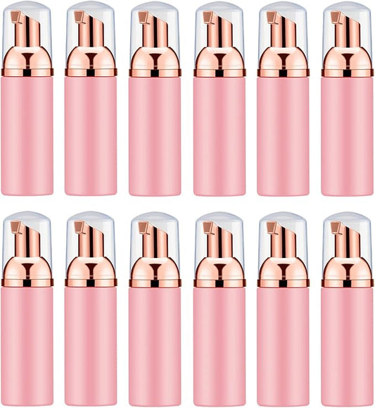 2 Oz Empty Foam Pump Bottle (12PCS) Travel Foaming Soap Dispenser for Hand Soap, Lash Shampoo Cleanser (Pink&Rose Gold)