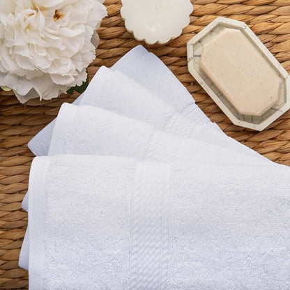 Superior Egyptian Cotton Pile Hand Towel Set of 4, Ultra Soft Luxury Towels, Thick Plush Essentials, Absorbent Heavyweight, Guest Bath, Hotel, Spa, Home Bathroom, Shower Basics, White