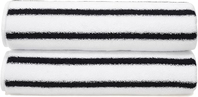 Italic Ultraplush 100% Australian Cotton Hand Towels - Set of 2 Luxury Hand Towels, Ultra Plush and Highly Absorbent 800GSM Resort Grade, Striped (White and Blue)