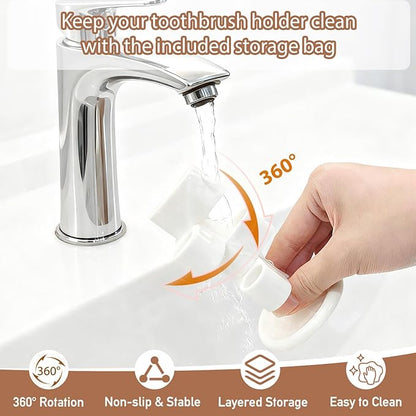 3 Pack 360° Rotating Toothbrush Holder for Bathroom, 4-Slot Toothbrush Storage Organizer with Non-Slip Base, Compact Toothbrush Bathroom Countertop Holder for Family Tooth Brushes, White