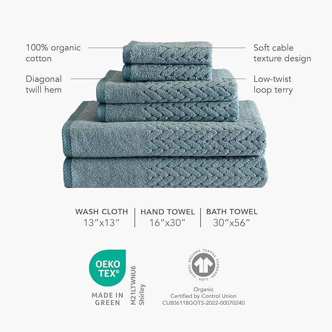 Texere 100% Organic Cotton Jacquard 650 GSM Premium Bath Towel Sets - Extra Absorbent Quick Dry and Plush (Cable, Light Taupe, 2 Bath Towels)