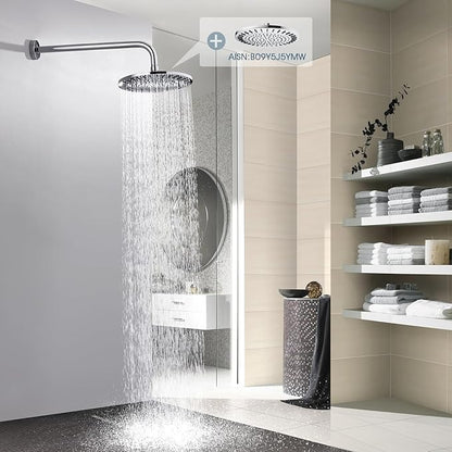BRIGHT SHOWERS 16-Inch Shower Head Extension Arm with Flange, L Shaped Shower Extender, Extra-Long Stainless Steel Shower Pipe, Chrome