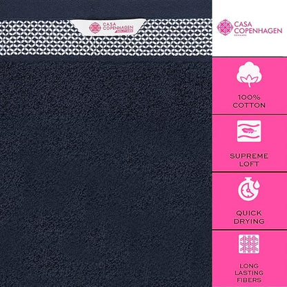 CASA COPENHAGEN Solitaire 6 Pieces Towel Set- Dark Navy, 600 GSM 2 Bath Towel 2 Hand Towel 2 Washcloth, Designed in Denmark Made of Soft Egyptian Cotton for Bathroom, Kitchen & Shower