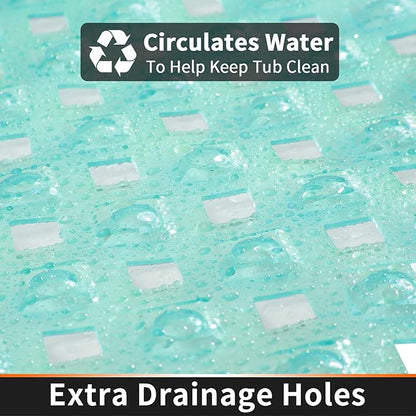 Yimobra Bathtub Mat Non Slip, Super Strong Suction Cups, 27.5"x15.5" Long Shower Mat with Drain Holes, Machine Washable Fast Draining Bath Mats, Bathroom Essentials,Clear Green