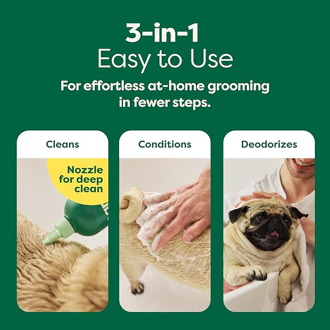 Earth Rated Hypoallergenic 3-in-1 Soothe Dog & Puppy Shampoo & Conditioner, Deodorize 98.5% Natural, 16 oz