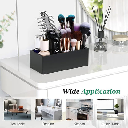 Luxspire Toothbrush Holder, 5 Slots Toothbrush Razor Holder Toothpaste Stand, Resin Decorative Dental Storage for Bathroom Accessories Set Vanity Counter Sink Organizer Storage Organizer Caddy - Black